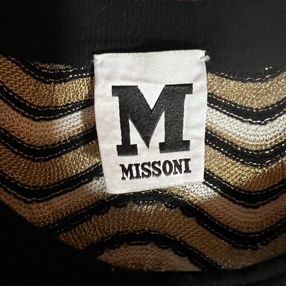 M Missoni black gold metallic mesh zigzag SS dress fit n flare sz 46(12) sheer - Picture 5 of 10